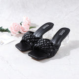 Hot Women Shoes 2021 New Fashion Chunky Higt Heel Slippers European American Braided Square Open Toe Slipper Large For Women