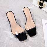 Ladies Sandals Summer Concise New Artificial Diamond Square Thick Heel Transparent Belt Type Open-Toe 2021 Summer Fashion Shoes