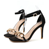 Metal Decoration Women Sandals Thin High Heels Ankle Strap Open Toes Shoes Party Wedding Fashion Sexy Women Sandals