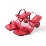 Roman Sandals Gladiator Square Head Thick Middle 7CM Heel 2021 Summer Autumn New Fashion Comfortable Wearing Outside Women Shoes