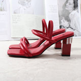 Roman Sandals Gladiator Square Head Thick Middle 7CM Heel 2021 Summer Autumn New Fashion Comfortable Wearing Outside Women Shoes