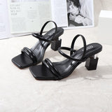 Roman Sandals Gladiator Square Head Thick Middle 7CM Heel 2021 Summer Autumn New Fashion Comfortable Wearing Outside Women Shoes
