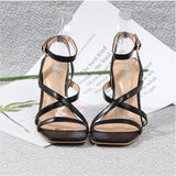 Sexy Women Sandals Super High Heel New European and American Buckle and Beautiful Open Toe Hollow Roman Party Stiletto Sandals
