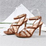 Sexy Women Sandals Super High Heel New European and American Buckle and Beautiful Open Toe Hollow Roman Party Stiletto Sandals