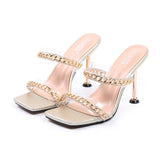 Shoes for Women Summer 2021 Open Toe High Heel Europe and United States Sexy One Word Rhinestone Sandals Big Size Outside Wear