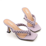 Slipper Female Summer New Style Contracted Fine Heel Weave Tape Belt Fashionable High-Heeled Shoes Go With Women's Slippers