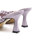 Slipper Female Summer New Style Contracted Fine Heel Weave Tape Belt Fashionable High-Heeled Shoes Go With Women's Slippers