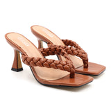 Slipper Female Summer New Style Contracted Fine Heel Weave Tape Belt Fashionable High-Heeled Shoes Go With Women's Slippers