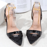 Stiletto Women Sandals Summer Autumn 2021 Metal Chain Thin High Heels Female Shoes Sexy Pointy One Word Fashion Slippers Women