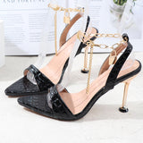 Stiletto Women Sandals Summer Autumn 2021 Metal Chain Thin High Heels Female Shoes Sexy Pointy One Word Fashion Slippers Women