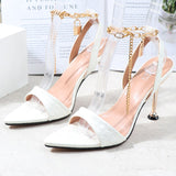 Stiletto Women Sandals Summer Autumn 2021 Metal Chain Thin High Heels Female Shoes Sexy Pointy One Word Fashion Slippers Women