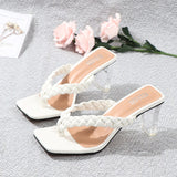 Summer Sandals for Women 2021New Crystal Flip-Flops Comfortable Fashion Women Shoes Wear Out Sexy 6CM High-Heel Square Slippers