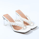 Summer Sandals for Women 2021New Crystal Flip-Flops Comfortable Fashion Women Shoes Wear Out Sexy 6CM High-Heel Square Slippers