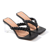 Summer Sandals for Women 2021New Crystal Flip-Flops Comfortable Fashion Women Shoes Wear Out Sexy 6CM High-Heel Square Slippers