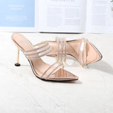 Summer Women Sandals Sexy Pointed Tone Cross-Border Cool Slippers Fairy Wind Peep-Toe Diamond Thin Heel Wear Party Shoes Outside
