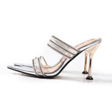 Summer Women Sandals Sexy Pointed Tone Cross-Border Cool Slippers Fairy Wind Peep-Toe Diamond Thin Heel Wear Party Shoes Outside
