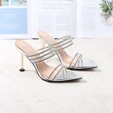 Summer Women Sandals Sexy Pointed Tone Cross-Border Cool Slippers Fairy Wind Peep-Toe Diamond Thin Heel Wear Party Shoes Outside