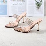 Summer Women Sandals Sexy Pointed Tone Cross-Border Cool Slippers Fairy Wind Peep-Toe Diamond Thin Heel Wear Party Shoes Outside