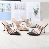 Summer Women Sandals Sexy Pointed Tone Cross-Border Cool Slippers Fairy Wind Peep-Toe Diamond Thin Heel Wear Party Shoes Outside