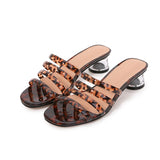 Woman Sandals 2021 Summer Leopard Print Open Toe 4cm Rubber Sole Heel Shoes Female Fashion Elegant Platform Footwear Slippers