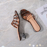 Woman Sandals 2021 Summer Leopard Print Open Toe 4cm Rubber Sole Heel Shoes Female Fashion Elegant Platform Footwear Slippers