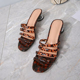 Woman Sandals 2021 Summer Leopard Print Open Toe 4cm Rubber Sole Heel Shoes Female Fashion Elegant Platform Footwear Slippers
