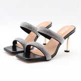 Women Sandals Bling Chain High-Thin-Heel Rivet Open-Toes One Word  Slippers Fashion Casual Sexy All-Match Women Shoes
