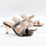 Women Sandals Bling Chain High-Thin-Heel Rivet Open-Toes One Word  Slippers Fashion Casual Sexy All-Match Women Shoes