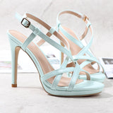 Women Sandals Super High Heel New European and American Buckle Sexy and Beautiful Open Toe Hollow Rome Joker Stiletto Sandals