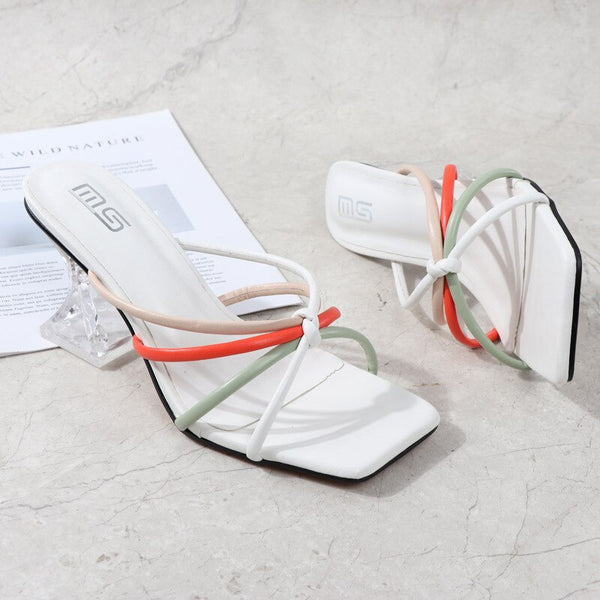 Women Shoes 2021 New Fashion Elegant Banquet High-heel Sandals Large Size Hollow Open-toed Crystal Wear Women's Slippers