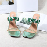 Women Shoes 2021 Summer Cross-Border US-Euro Popular New Sandals Electroplated Chain Square Head With Roman High-Heeled Slippers
