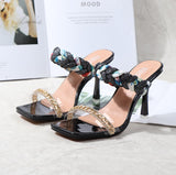 Women Shoes 2021 Summer Cross-Border US-Euro Popular New Sandals Electroplated Chain Square Head With Roman High-Heeled Slippers