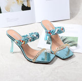 Women Shoes 2021 Summer Cross-Border US-Euro Popular New Sandals Electroplated Chain Square Head With Roman High-Heeled Slippers