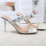 Women Shoes 2021 Summer Cross-Border US-Euro Popular New Sandals Electroplated Chain Square Head With Roman High-Heeled Slippers