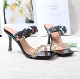 Women Shoes 2021 Summer Cross-Border US-Euro Popular New Sandals Electroplated Chain Square Head With Roman High-Heeled Slippers