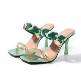 Women Shoes 2021 Summer Cross-Border US-Euro Popular New Sandals Electroplated Chain Square Head With Roman High-Heeled Slippers