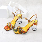 Women Shoes 2021 Summer Two-Wear Rhinestone Fashion Trend Thick Square Heel Sandal One Word Open-Toe Large Size Slippers