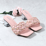 Women Shoes 6CM High Heel 2021 Summer Large Size Thick Sequined Slippers Sexy Outside Wearing One Word Comfortable Feet Sandals