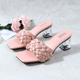 Women Shoes 6CM High Heel 2021 Summer Large Size Thick Sequined Slippers Sexy Outside Wearing One Word Comfortable Feet Sandals