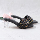 Women Shoes 6CM High Heel 2021 Summer Large Size Thick Sequined Slippers Sexy Outside Wearing One Word Comfortable Feet Sandals