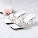 Women Shoes 6CM High Heel 2021 Summer Large Size Thick Sequined Slippers Sexy Outside Wearing One Word Comfortable Feet Sandals