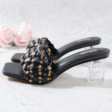 Women Shoes 6CM High Heel 2021 Summer Large Size Thick Sequined Slippers Sexy Outside Wearing One Word Comfortable Feet Sandals