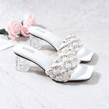 Women Shoes 6CM High Heel 2021 Summer Large Size Thick Sequined Slippers Sexy Outside Wearing One Word Comfortable Feet Sandals