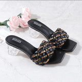 Women Shoes 6CM High Heel 2021 Summer Large Size Thick Sequined Slippers Sexy Outside Wearing One Word Comfortable Feet Sandals