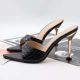 Women Shoes Sweet Ladies High Thin Heel Sandals 2021 Summer Fashion Modern Slipper Solid Outside Square Toe Female Slipper