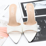 Women Shoes Sweet Ladies High Thin Heel Sandals 2021 Summer Fashion Modern Slipper Solid Outside Square Toe Female Slipper
