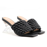 Women's Fashion Sandals 2021 Summer New Hand-Woven Crystal High-Heel Slippers Comfortable and Versatile Casual  7.5CM