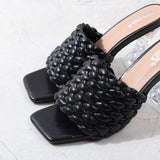 Women's Fashion Sandals 2021 Summer New Hand-Woven Crystal High-Heel Slippers Comfortable and Versatile Casual  7.5CM