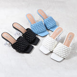 Women's Fashion Sandals 2021 Summer New Hand-Woven Crystal High-Heel Slippers Comfortable and Versatile Casual  7.5CM