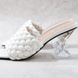 Women's Fashion Sandals 2021 Summer New Hand-Woven Crystal High-Heel Slippers Comfortable and Versatile Casual  7.5CM